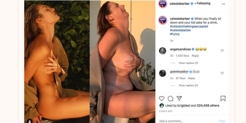Instagram zensierte das Foto von Celeste Barber (rechts), aber nicht das Originalfoto (links). Instagram zensierte das Foto von Celeste Barber (rechts), aber nicht das Originalfoto (links).