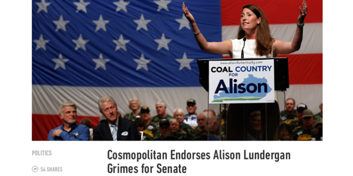«Cosmopolitan» empfiehlt Alison Lundergan Grimes zur Wahl. «Cosmopolitan» empfiehlt Alison Lundergan Grimes zur Wahl.