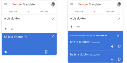 Google-Übersetzung Türkisch-Englisch ist geschlechtergerechter geworden (rechts). Google-Übersetzung Türkisch-Englisch ist geschlechtergerechter geworden (rechts).