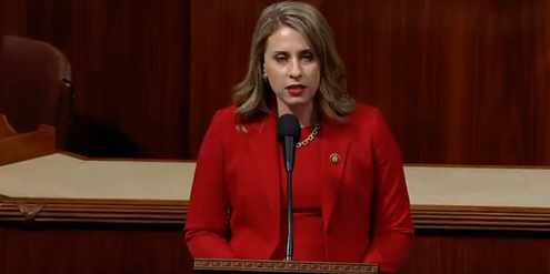 Katie Hill während ihrer letzten Rede vor dem Parlament. Katie Hill während ihrer letzten Rede vor dem Parlament.