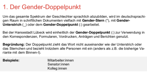 Auszug aus dem neuen Sprachleitfaden der Stadt Lübeck. Auszug aus dem neuen Sprachleitfaden der Stadt Lübeck.