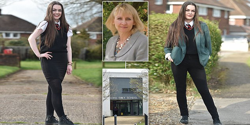 Zu kurzer Rock, zu enge Hose: Schulleiterin Tracey Jones (Mitte) schickte Chloe Hirst nach Hause. Zu kurzer Rock, zu enge Hose: Schulleiterin Tracey Jones (Mitte) schickte Chloe Hirst nach Hause.