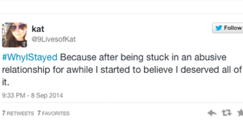 Twitter-Eintrag unter dem Hashtag #WhyIStayed. Twitter-Eintrag unter dem Hashtag #WhyIStayed.
